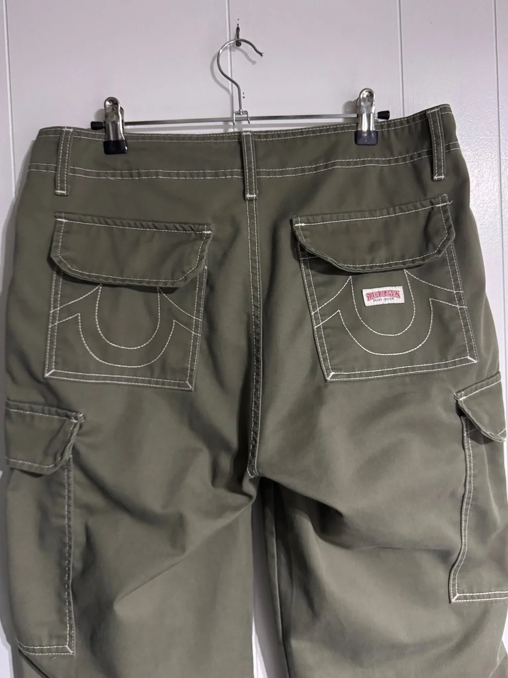 True Religion Olive Green Cargo Pants 30 Cotton Twill Regular Fit Button Zip